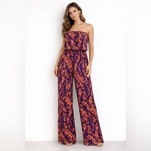 Tyche Jumpsuit Strapless Wide Leg Abstract Open Back Y2K Vacation